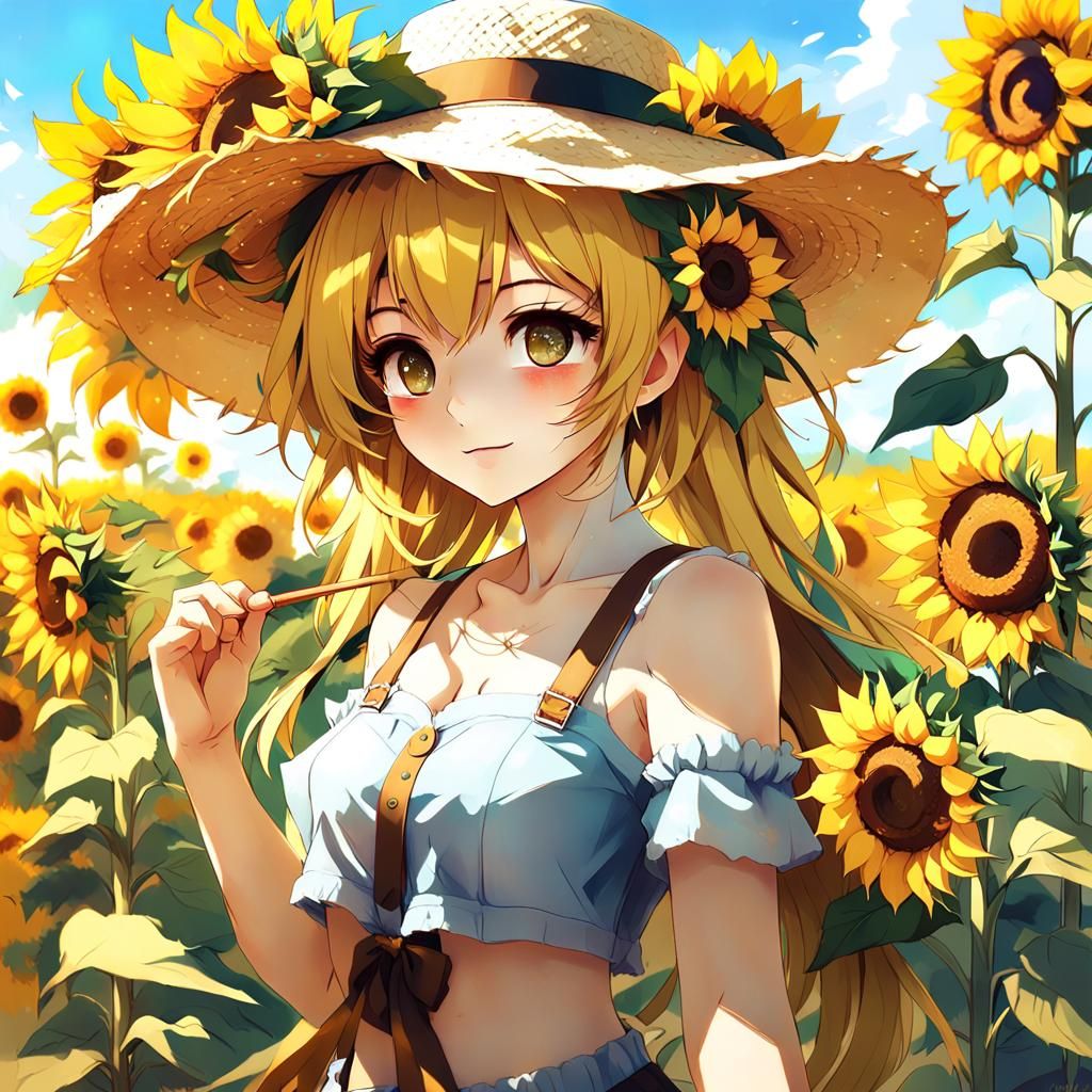 Sunflower Anime Girl in Detailed Digital Art