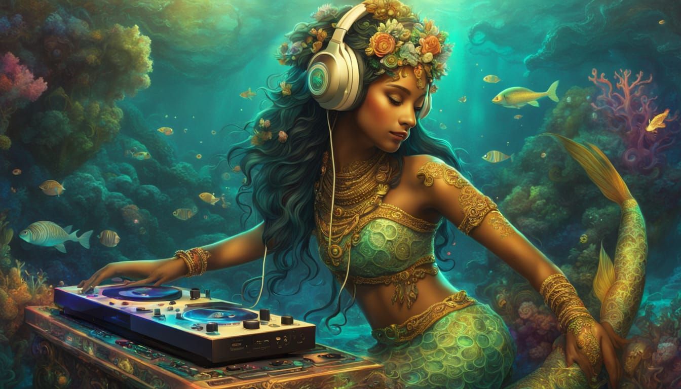 Indian Mermaid DJ in Enchanted Reef: Fantasy Art