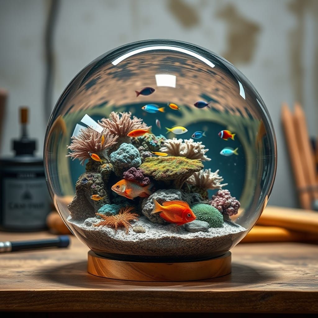 Coral Reef Biome Inside Glass Sphere