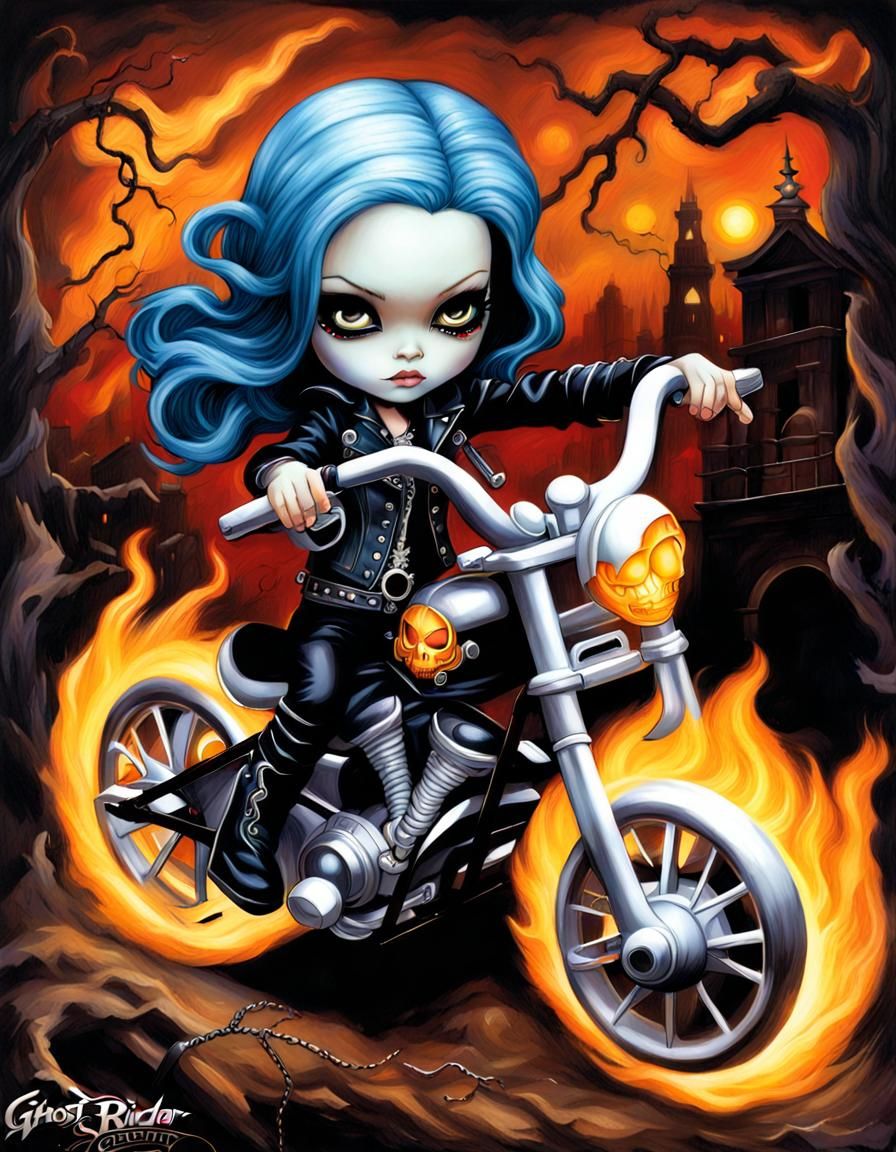 Ghost Rider Portrait in Gothic Whimsical Style