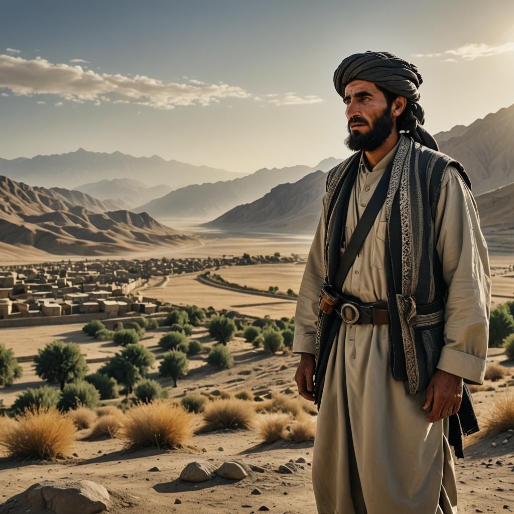 Man in Traditional Afghan Dress, Cinematic Film Still