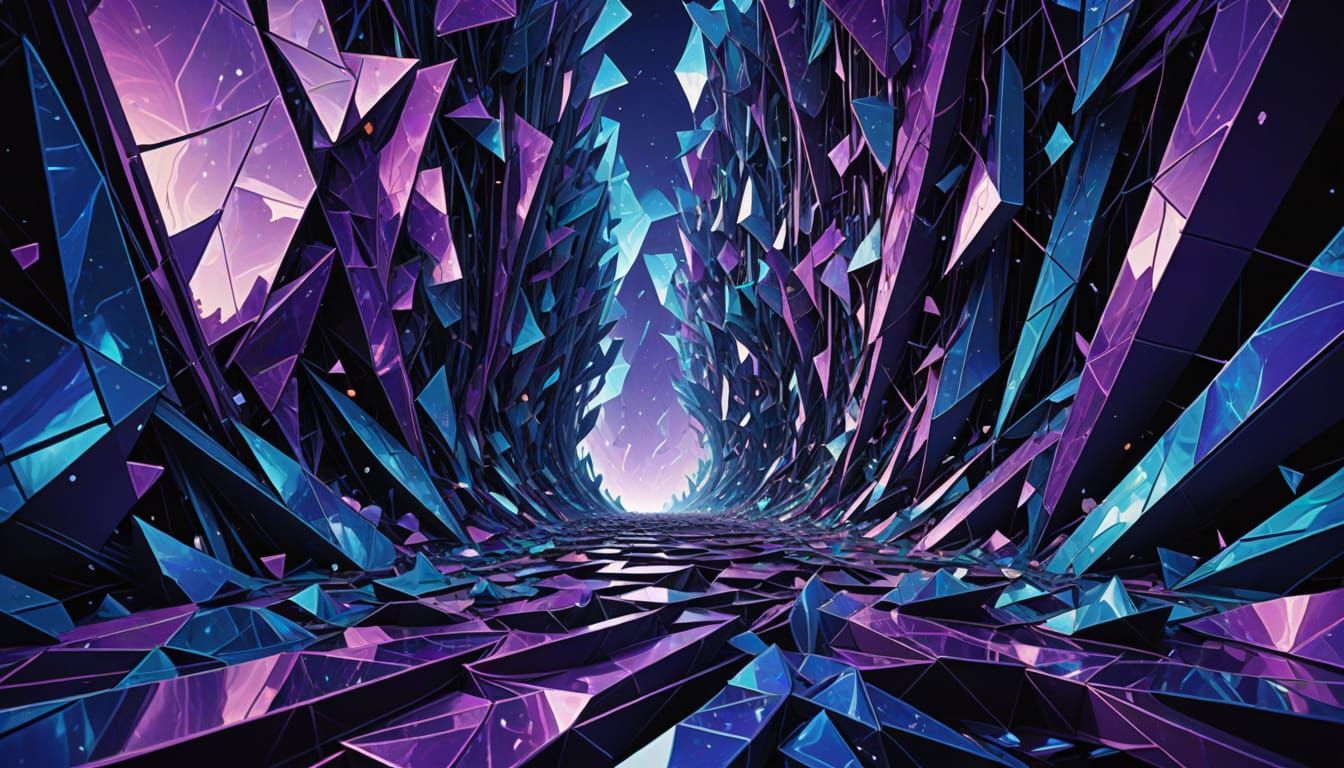 Abstract Dimensions Visualized with Geometric Shards and Ene...