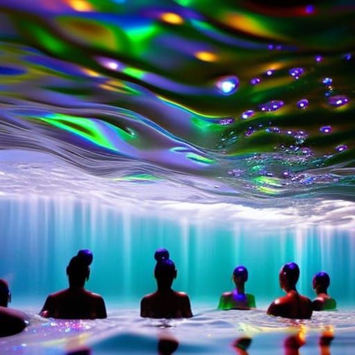 Iridescent Water Sculpture: A Hyperrealistic Vision