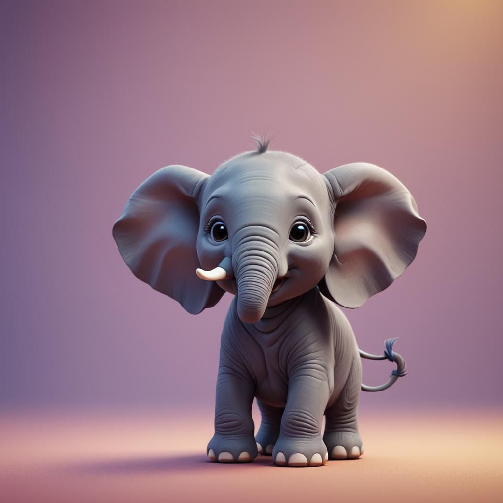 Cute Elephant Baby: Pixar-Style 3D Digital Art