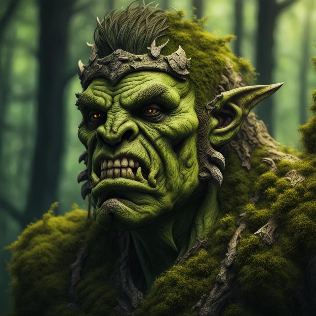 Hyperrealistic Forest Orc in Moss and Bones