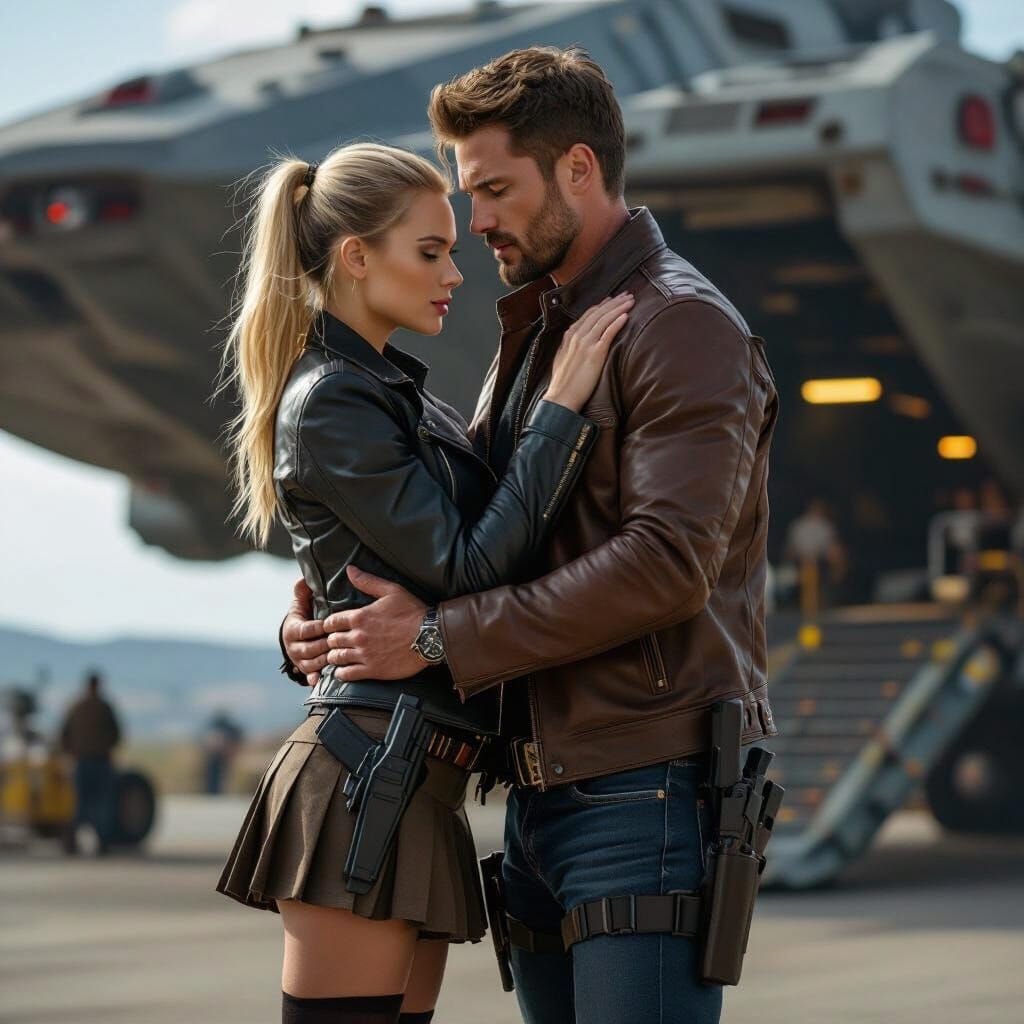 Cinematic Embrace Before Space Freighter