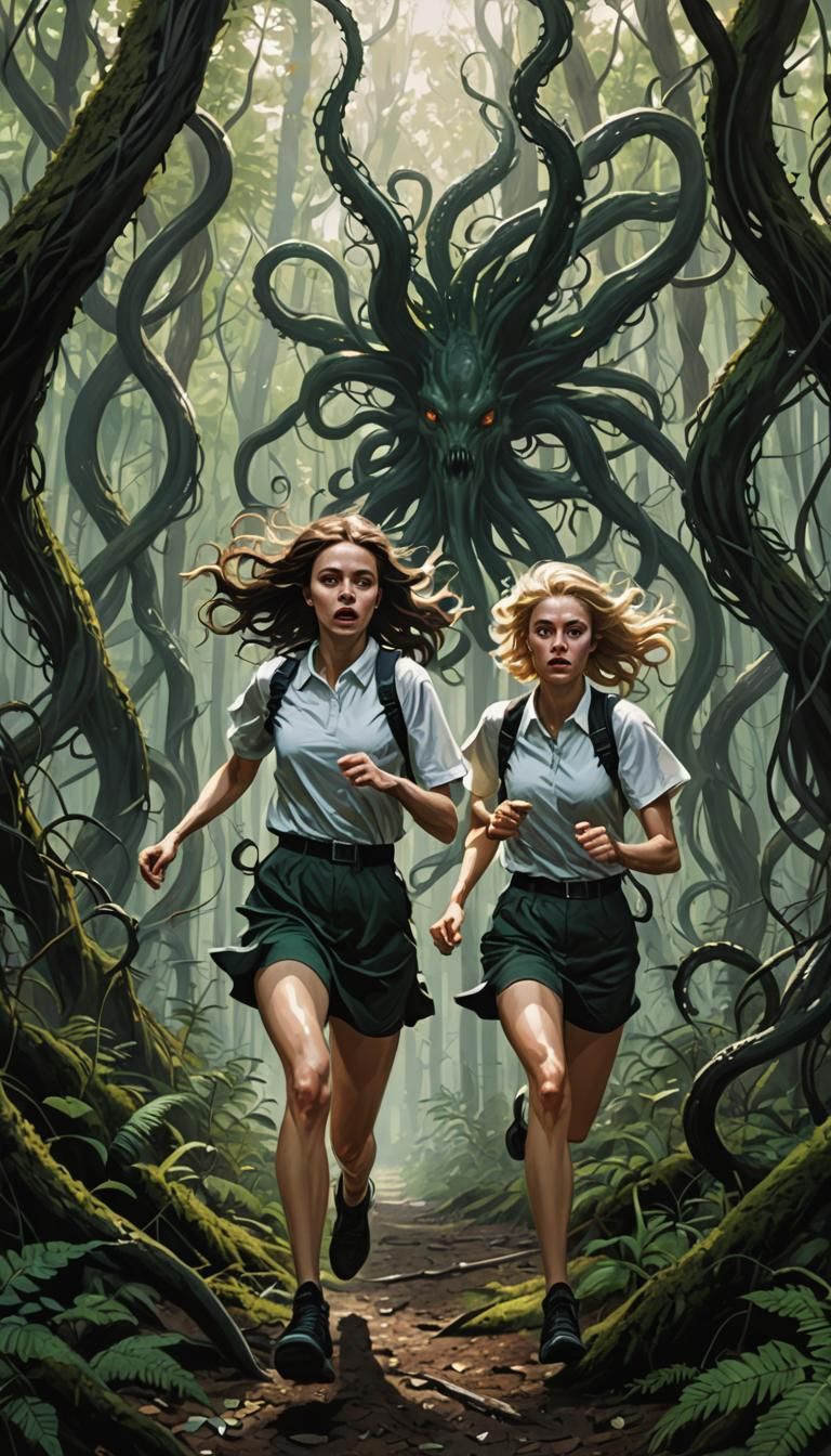 Teens Escape a Sinister Forest in Fantasy Art Style
