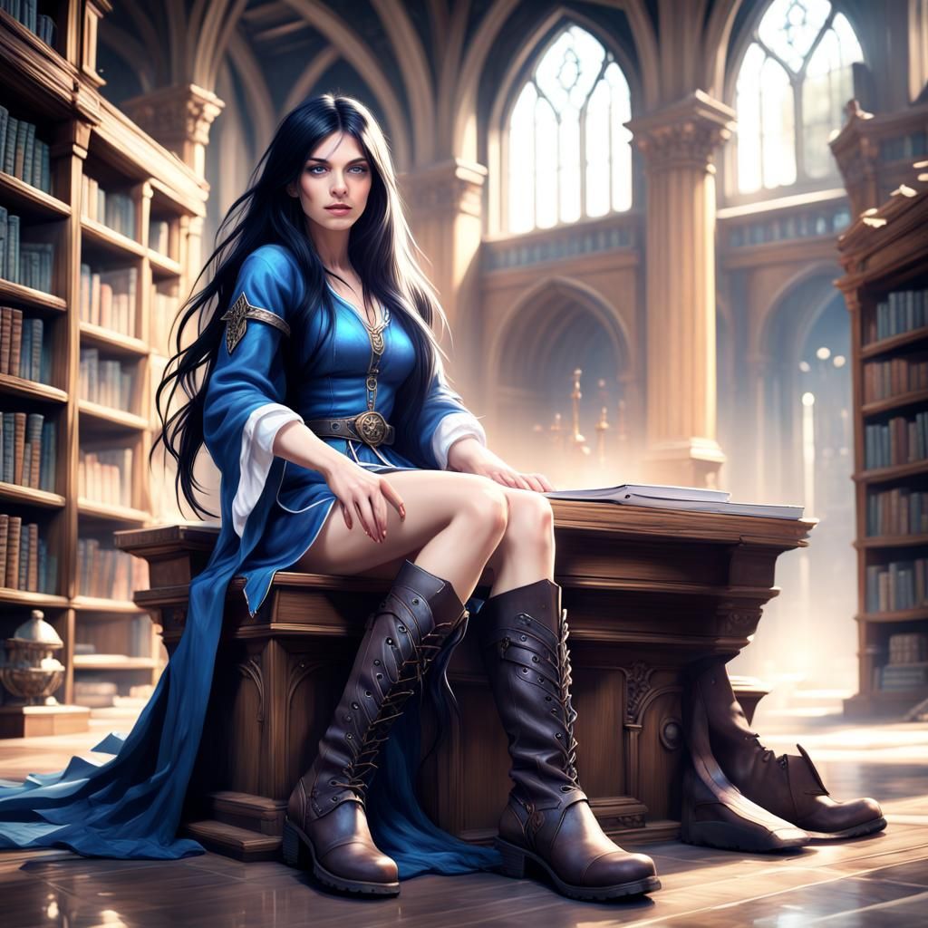 Female Mage in Library: Fantasy Concept Art