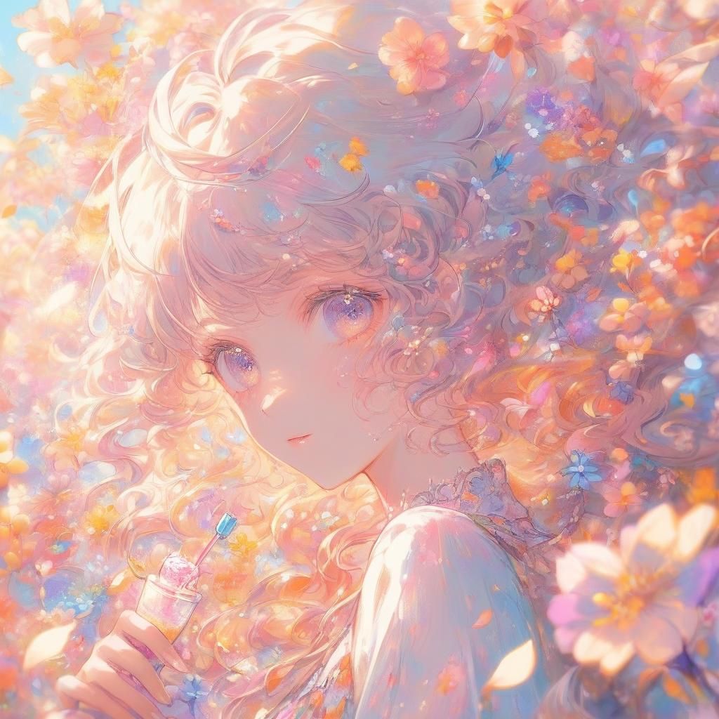 Anime Woman with Cream Soda in Pastel Colors
