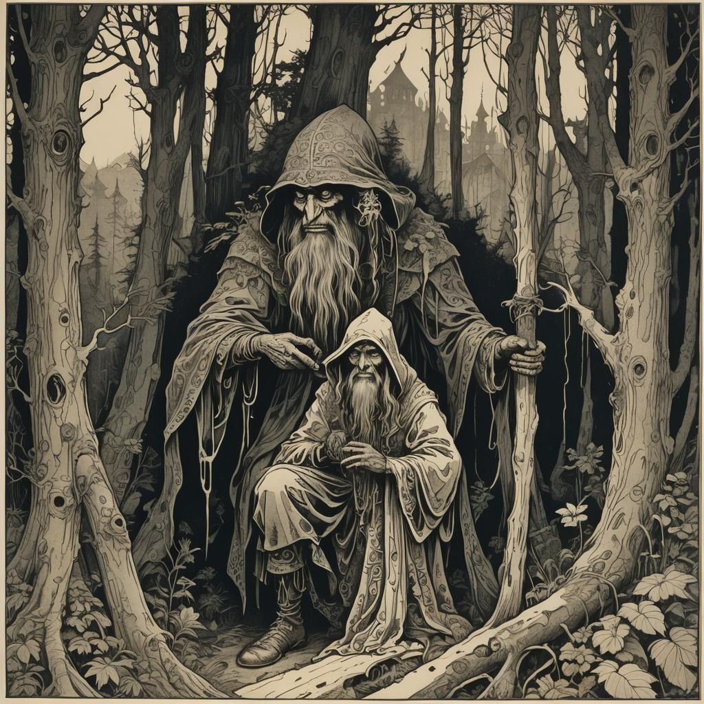 Baba Yaga Illustration in Art Nouveau Style