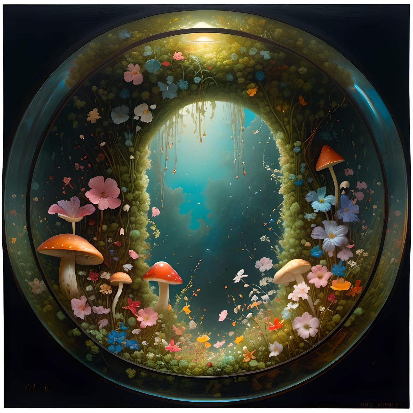 Magical Terrarium with Blossoms and Glass Portal