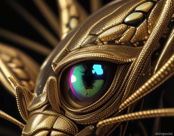 Golden Mirrored Mantis with Glistening Eyes