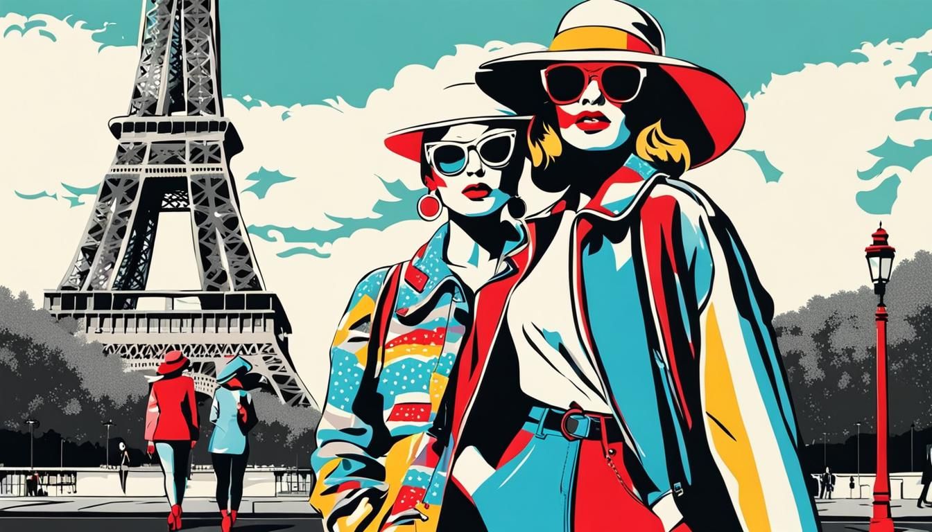 Pop Art Women Near Eiffel Tower