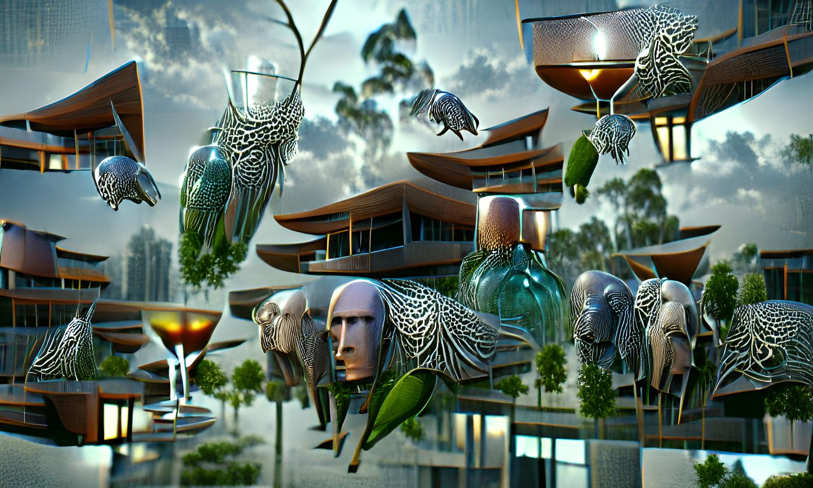 Futuristic Cocktail Party with Varied Animalistic Beings