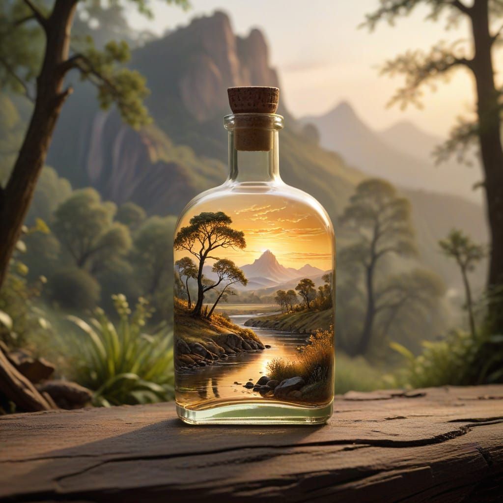Luminous Miniature Landscape in Elegant Glass Bottle
