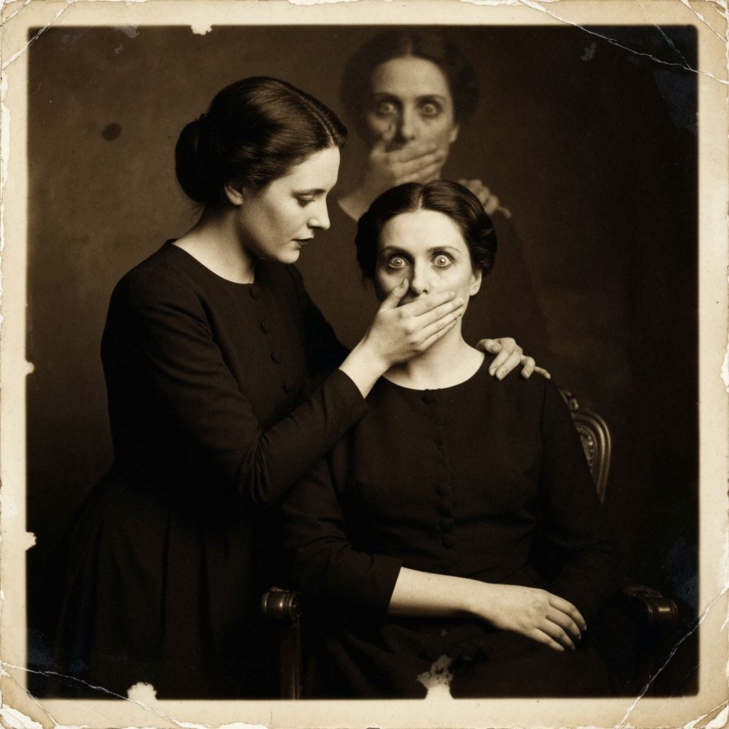 Sepia Photograph of Women in Dim Parlor