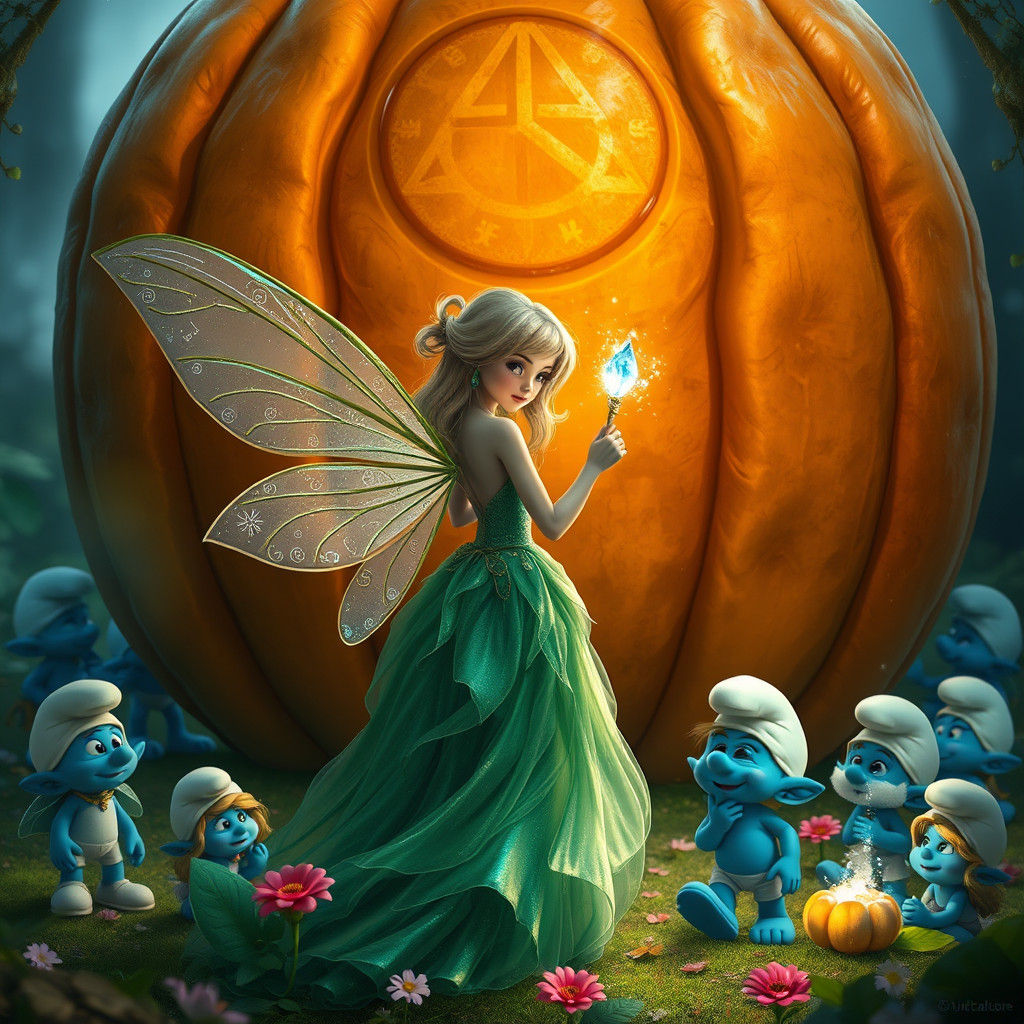 Fairy Princess and Smurfs with Pumpkin, Detailed Matte Paint...