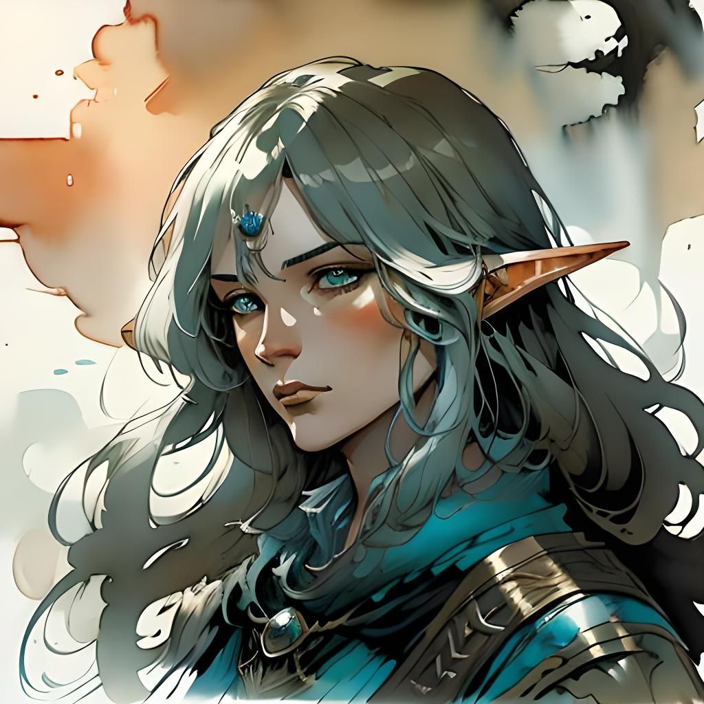Drow-Elf Bard in Ligne Claire Comic Art Style