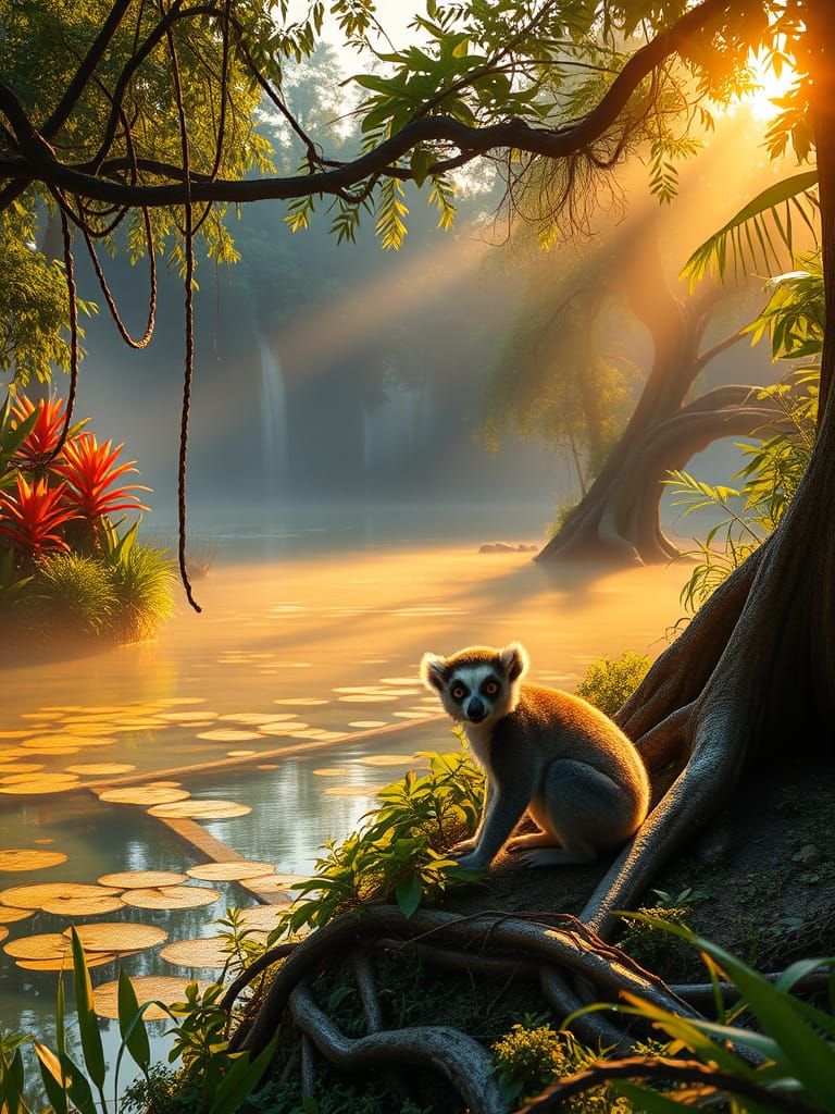 Serene Lagoon Landscape in Hyperrealistic Style