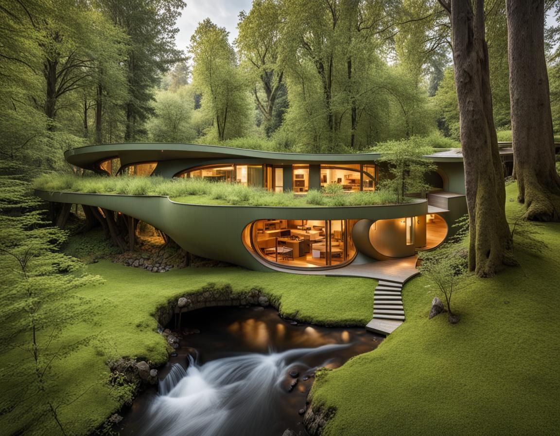 Modernist Hobbit Home by a Stream