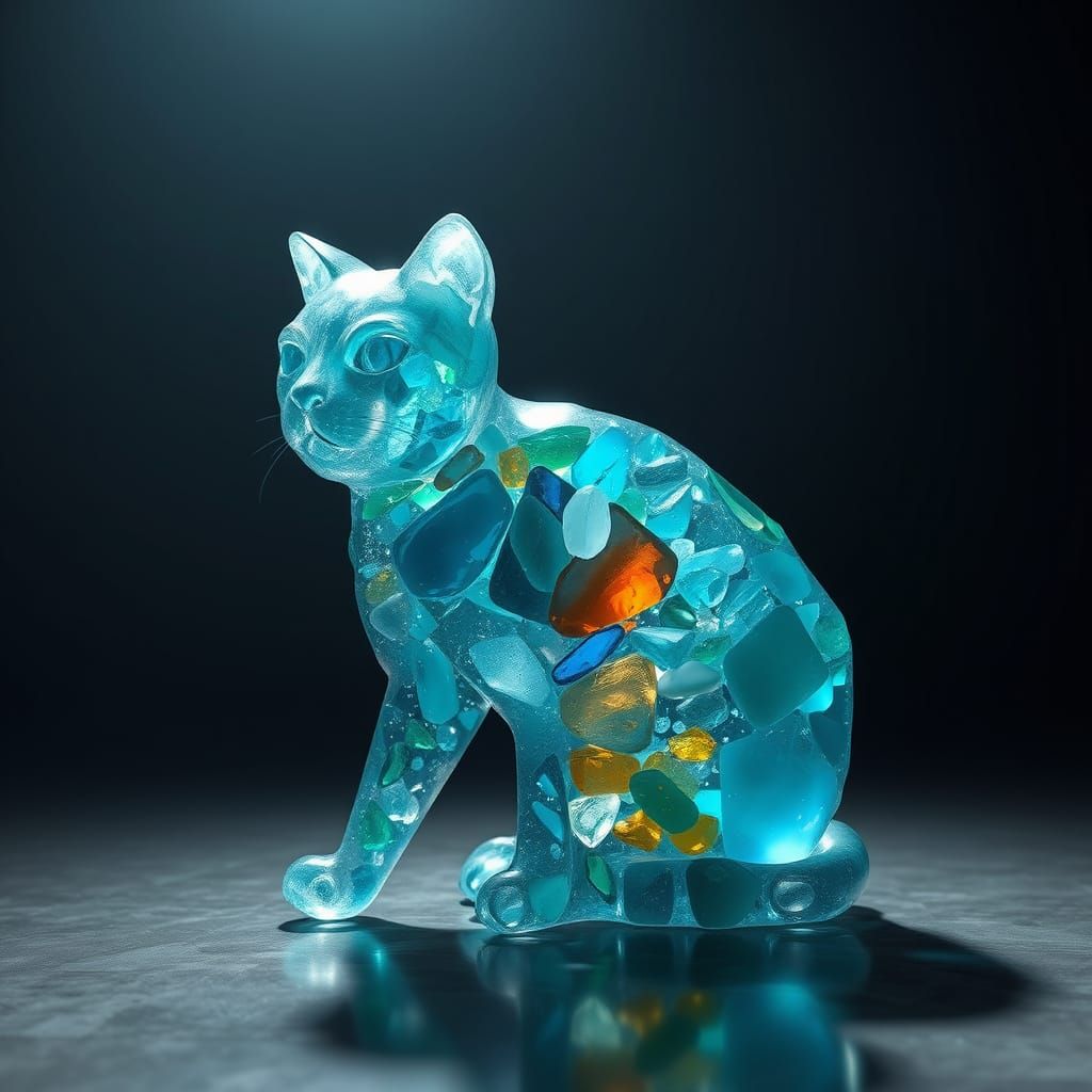 Sea Glass Cat Sculpture Digital Matte Painting
