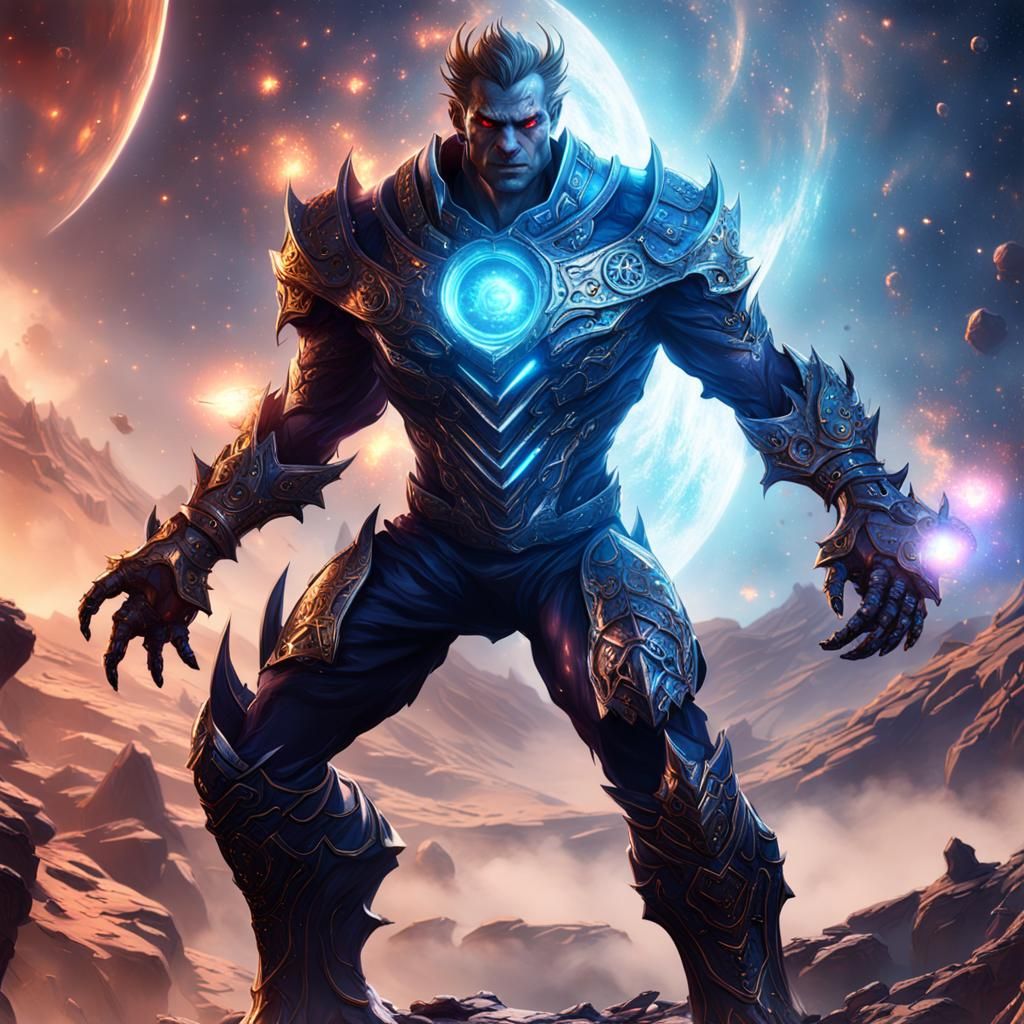 Cosmic Werewolf in Galaxy Armor: Detailed Matte Painting