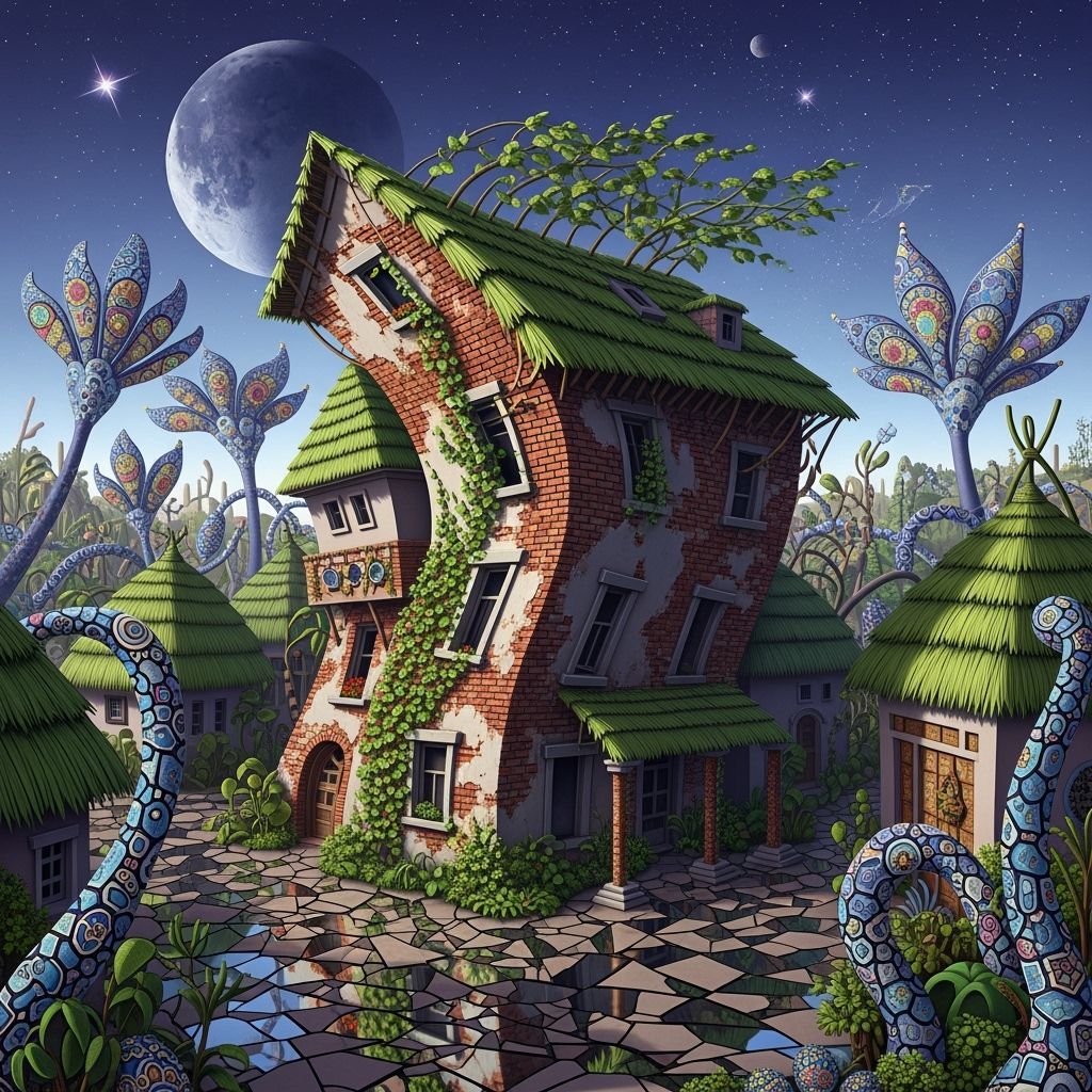 Surreal Escher-Dali Jungle Scene with Mosaic Architecture