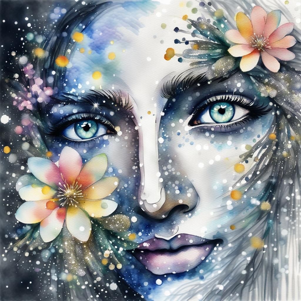 Ethereal Spring Goddess with Glittery Eyes