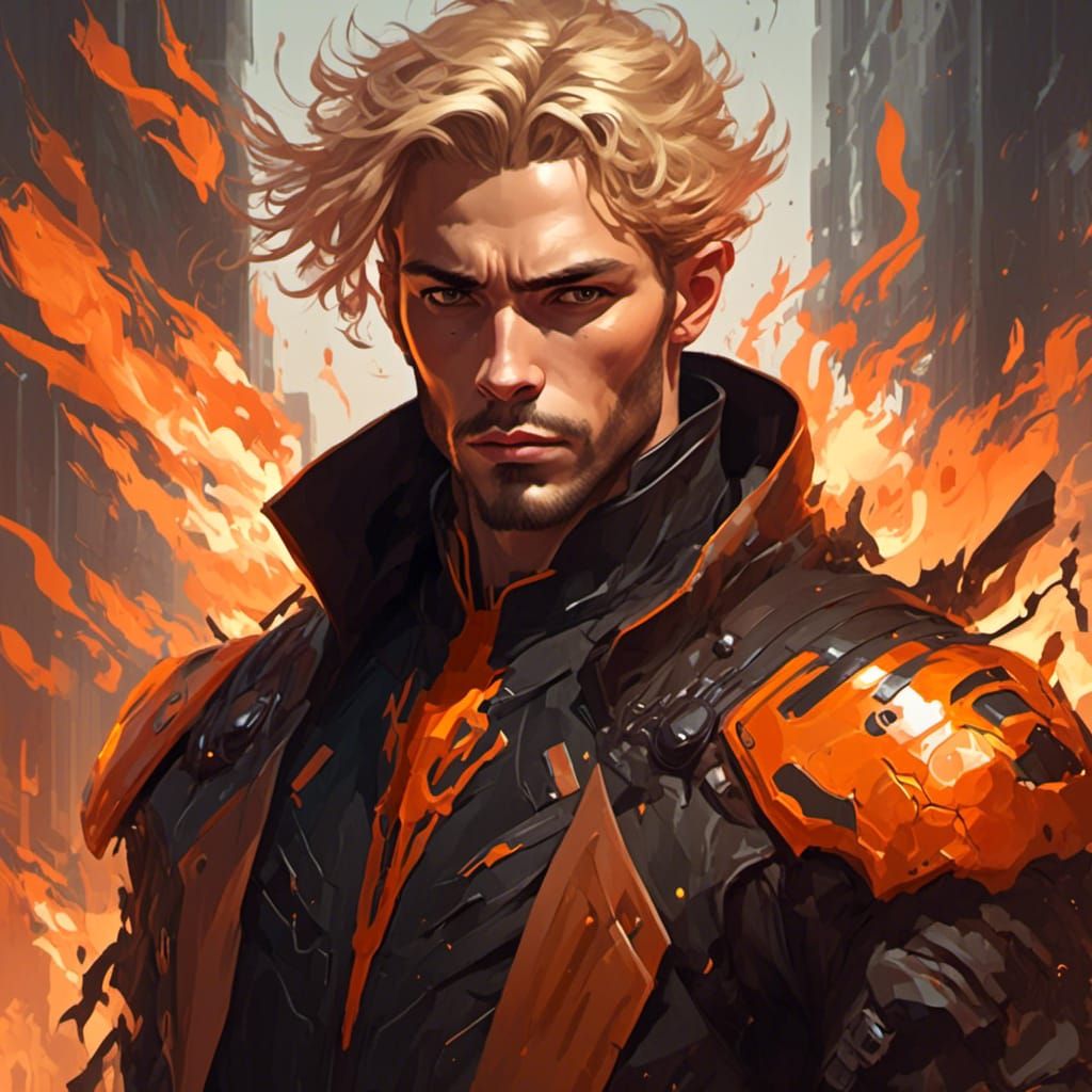 Fiery Futuristic Armor Portrait in Hyperdetailed Style