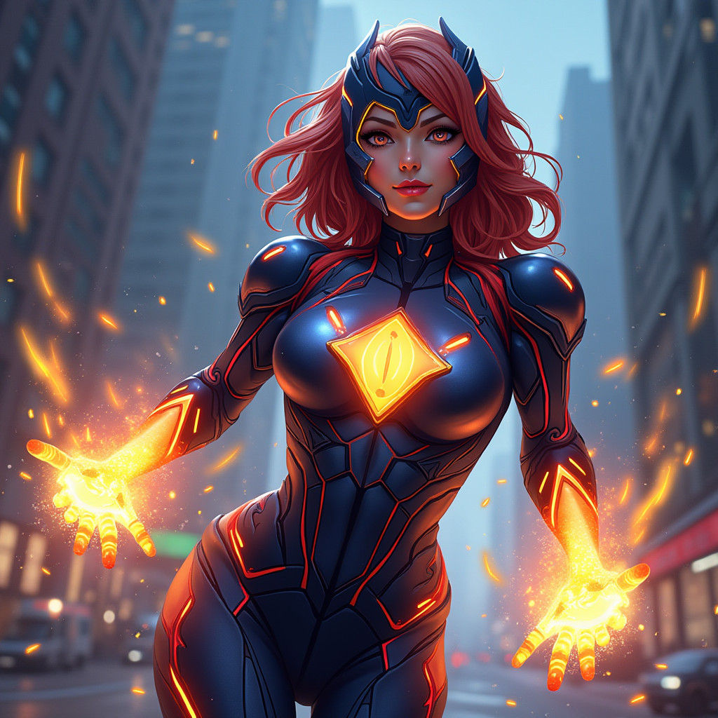 Futuristic Superhero Ready for Action in Comic Style