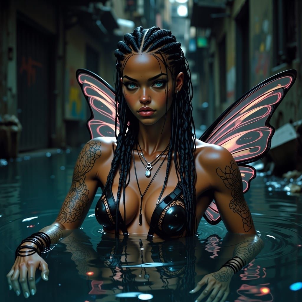 Cyberpunk Woman Emerges from Pixie Pool