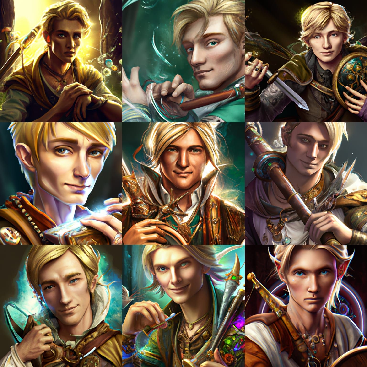 Male, blond, Half-Elf artificer, holding a magic flintlock, Renaissance painting head and shoulders portrait, 8k resolut...