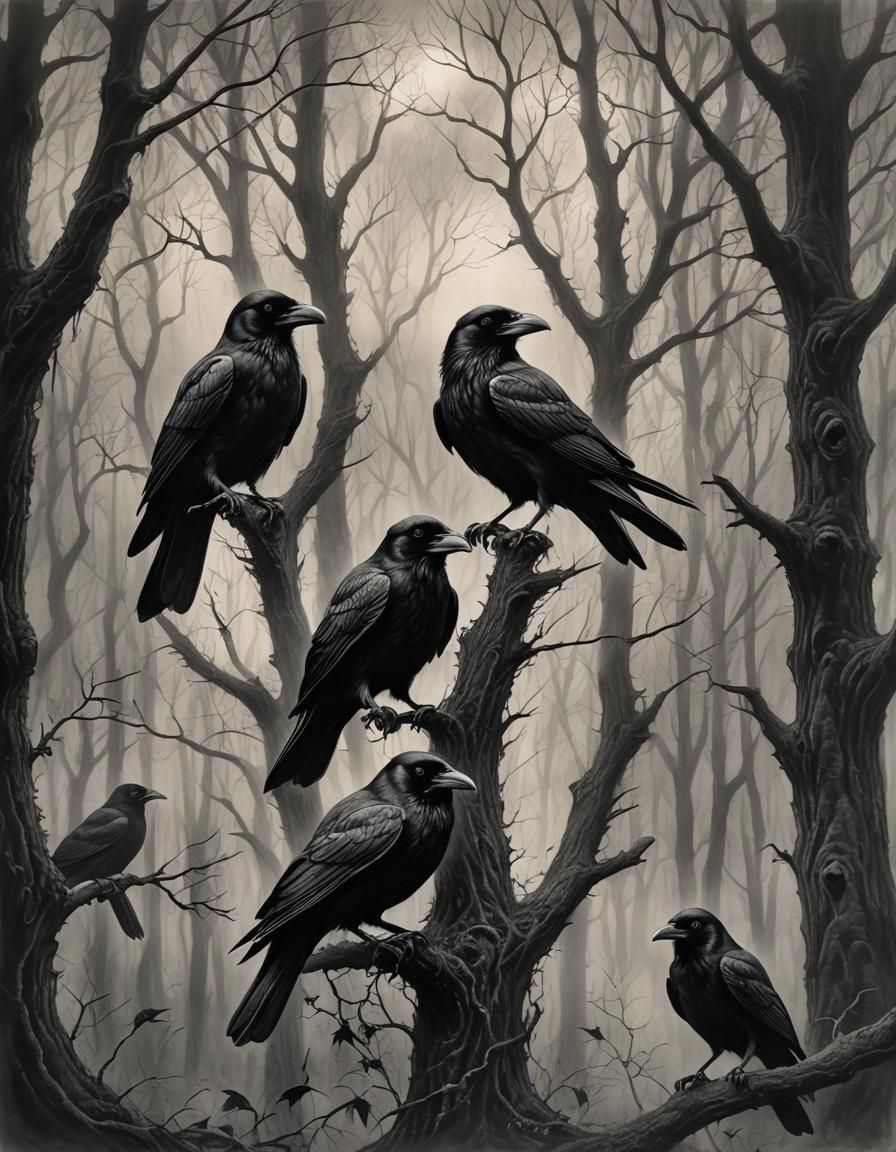 Gothic Victorian Portrait of Edgar Allan Poe with Ravens in...