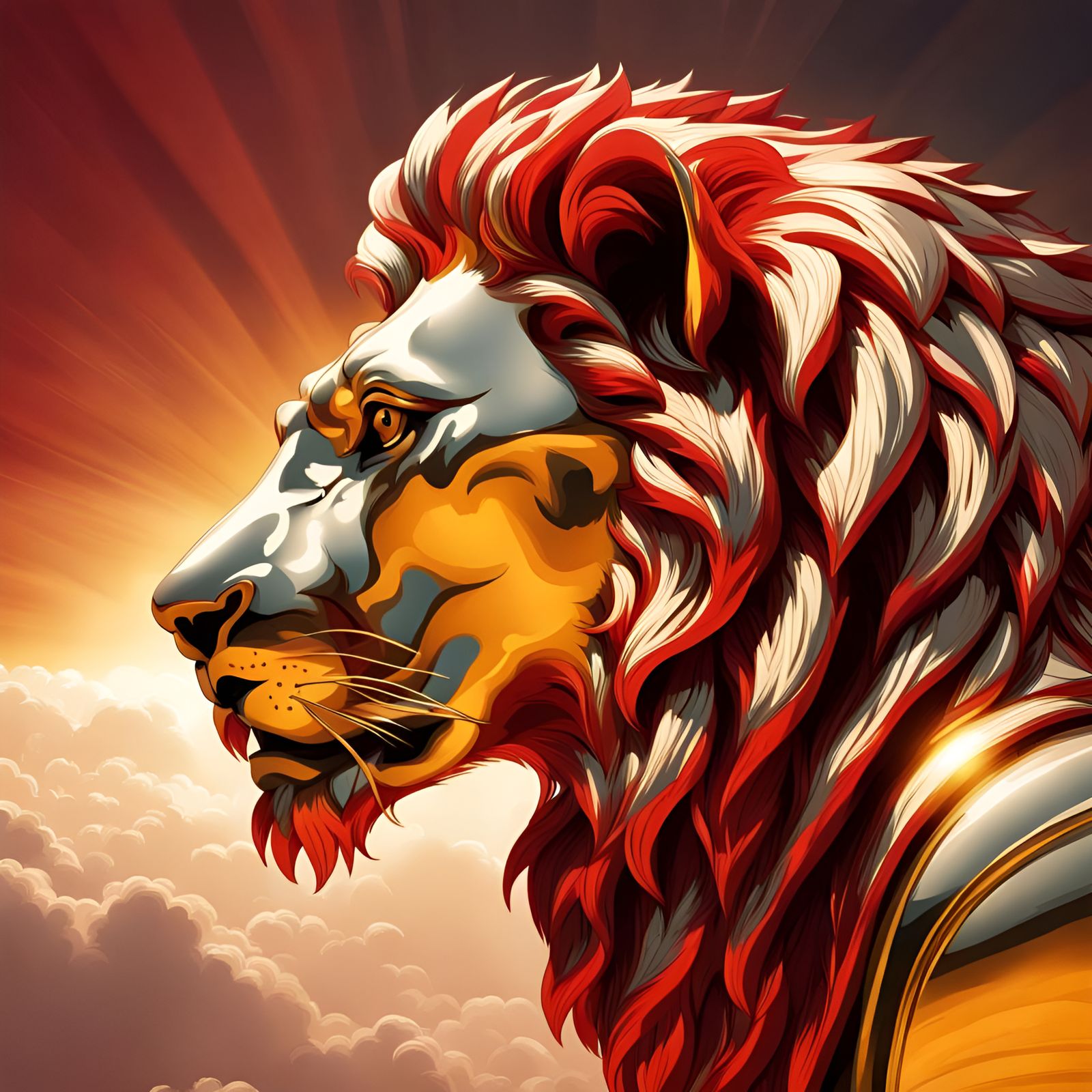 Magnificent Metallic Lion in Golden Light