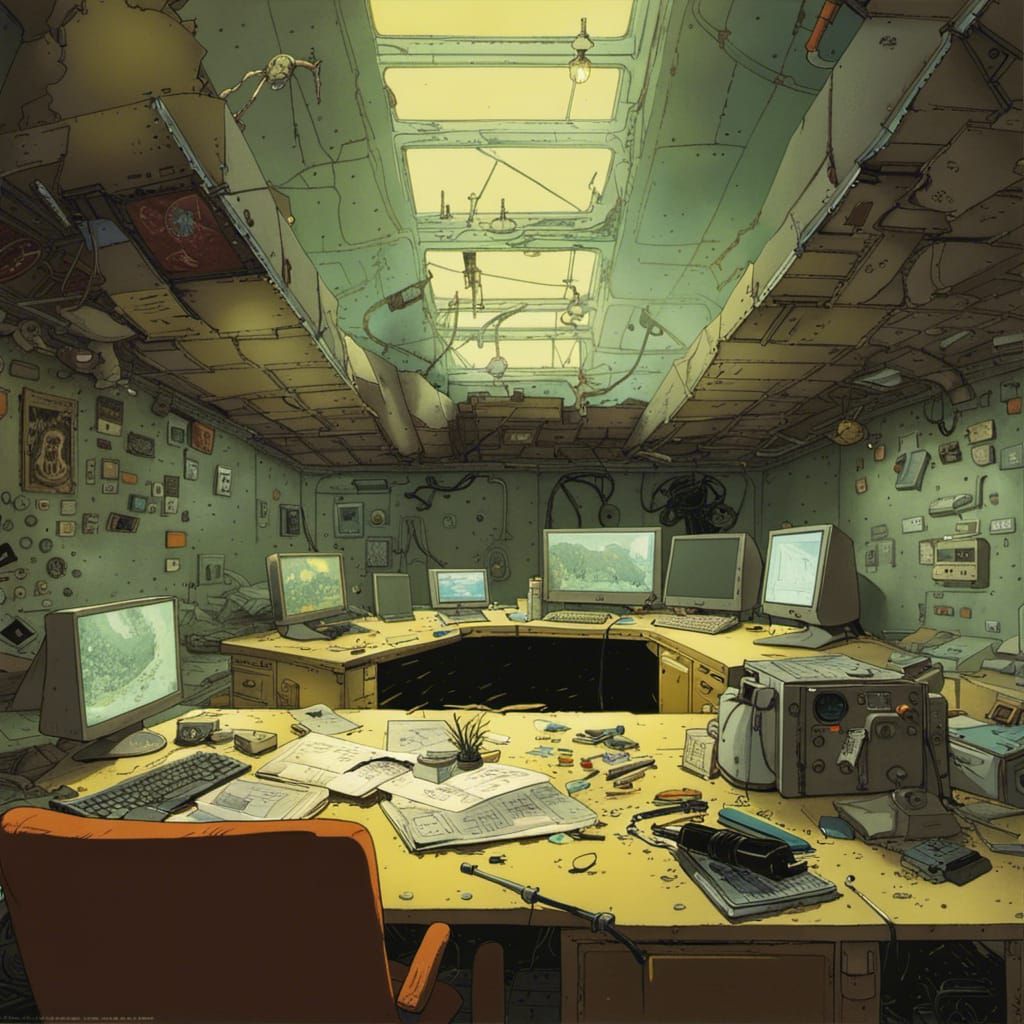 Abandoned Sci-Fi Bunker Interior in Comic Art Style