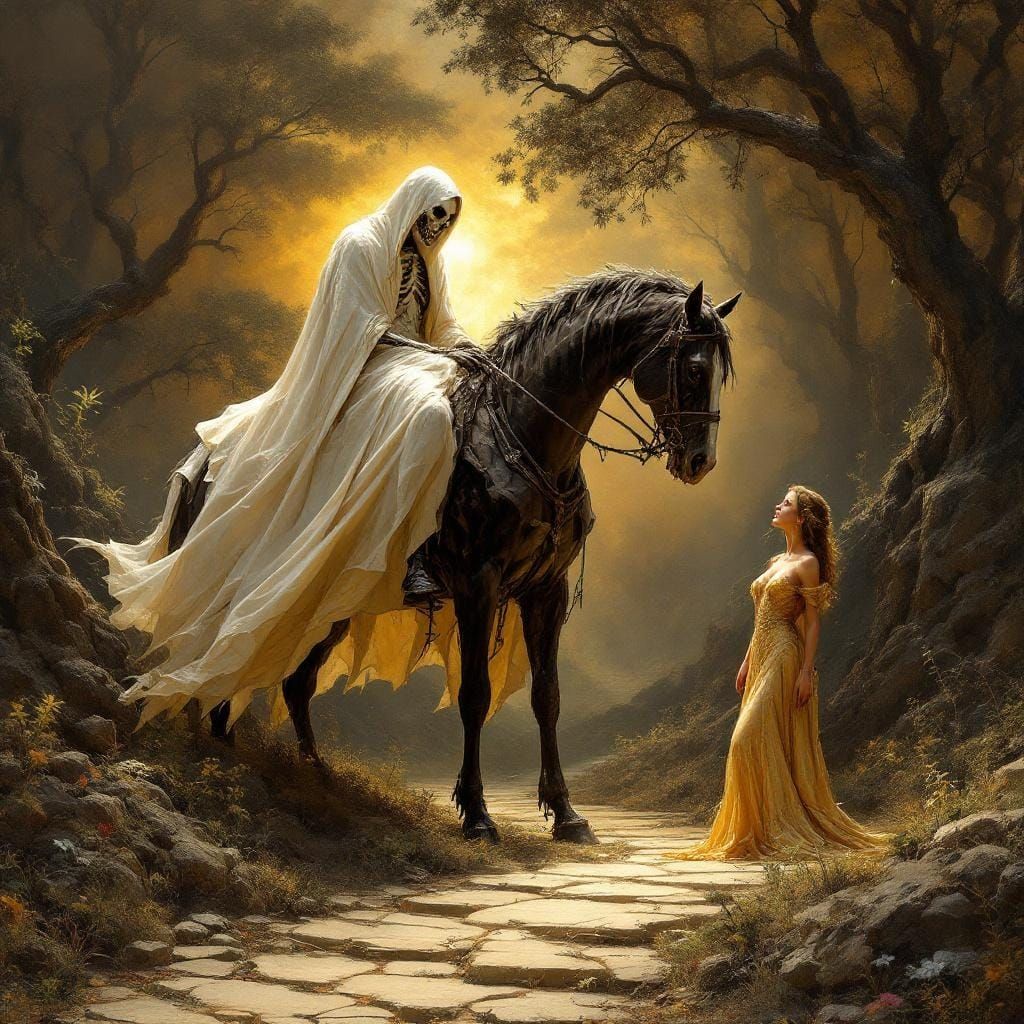 Death and Woman on a Sun-Dappled Path