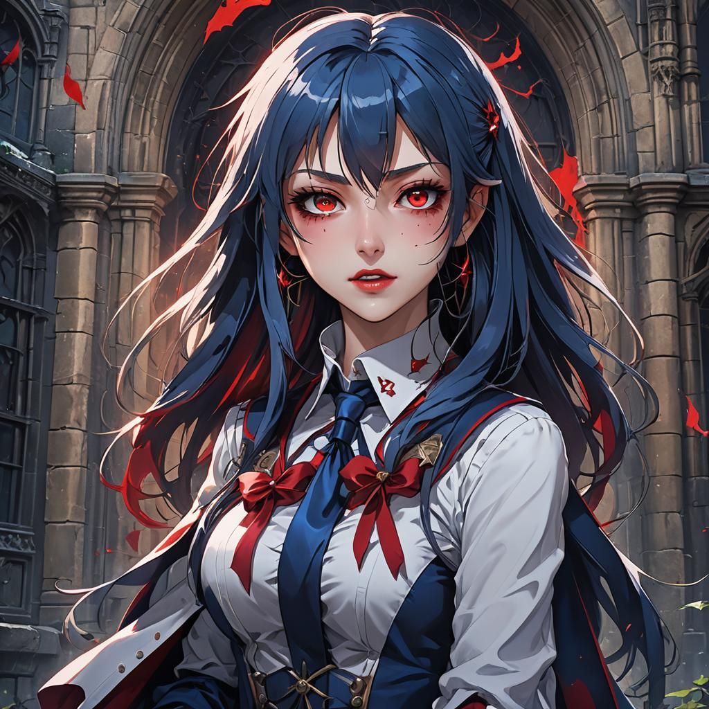 Anime Vampire Girl in Academy Uniform