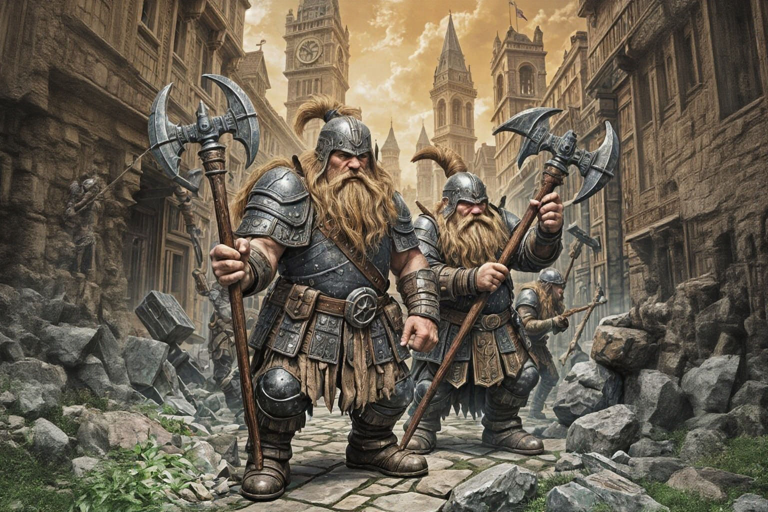Dwarves. Armed and heavily armoured.