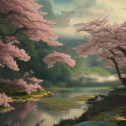 Yoshida Hiroshi Inspired Blossom Spring Landscape