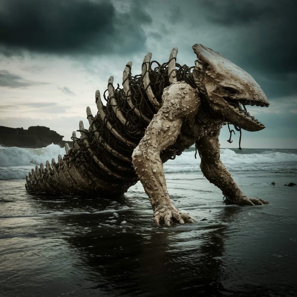 Salt and Bone Sea Creature on Shore