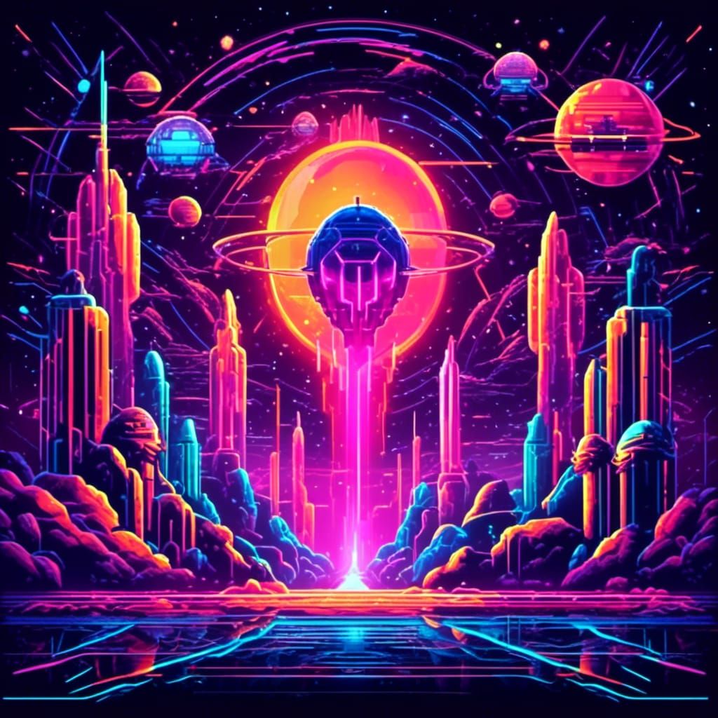 Retro Futuristic Cityscape in Pixel Art Style