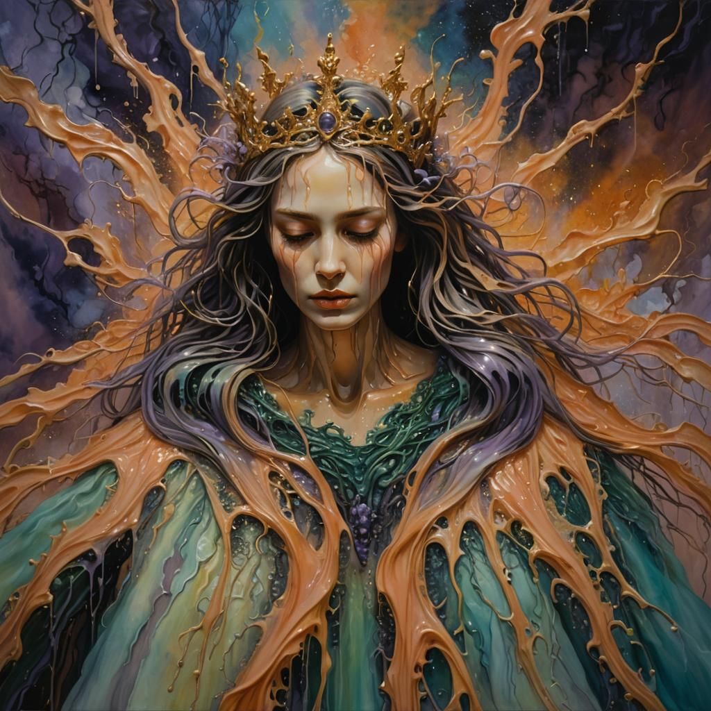Surreal Melting Goddess Portrait in Oil Paint