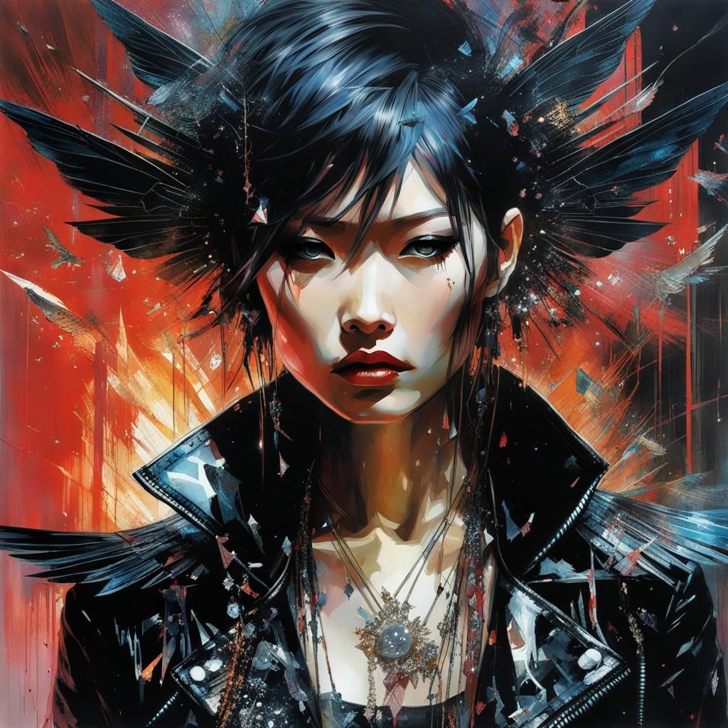 Post Punk Fairy in Shattered Glass Reflections