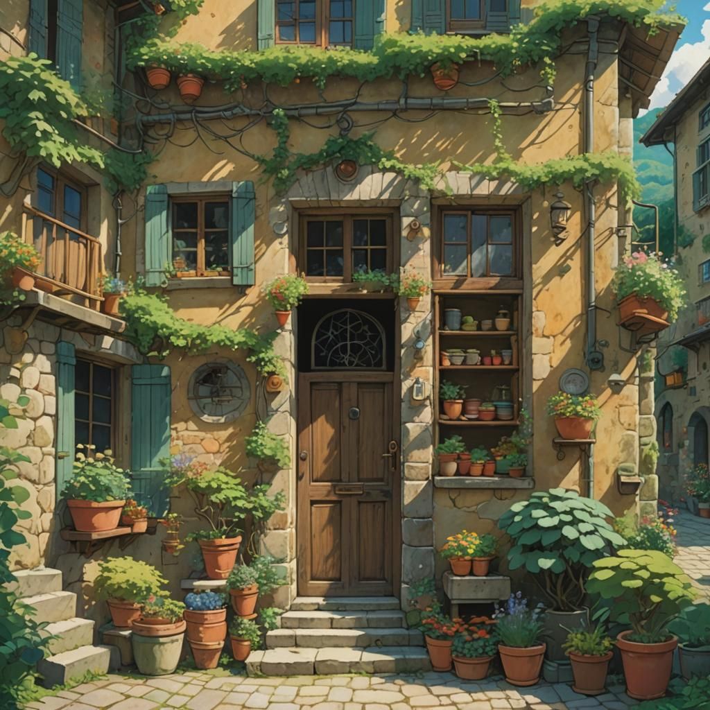 Cozy Italian Stone House in Anime Style