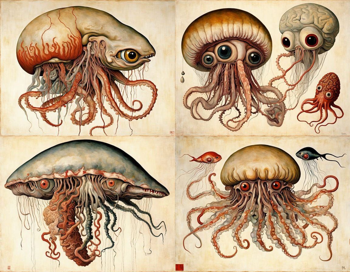 Mythical Creature Fusion in Surrealist Ukiyo-e Style