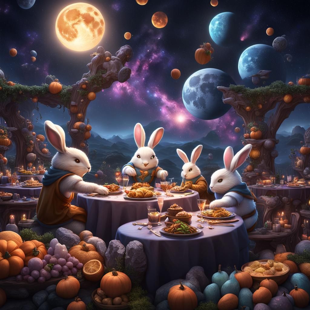 Galactic Moon Bunny Feast with Star Families