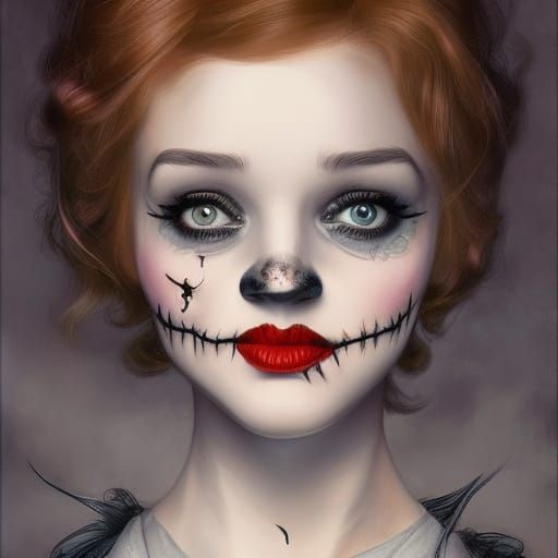 Mary Poppins Portrait in Tim Burton Halloween Style