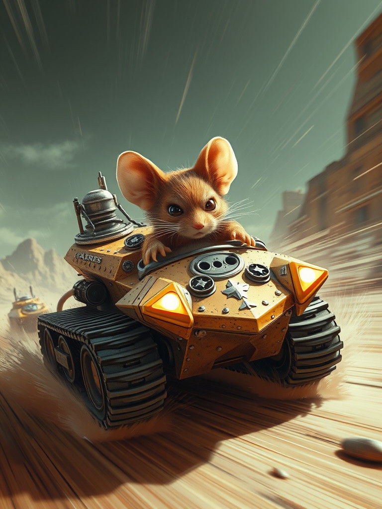 Chibi Mouse Races Star Tank in Mad Max Style