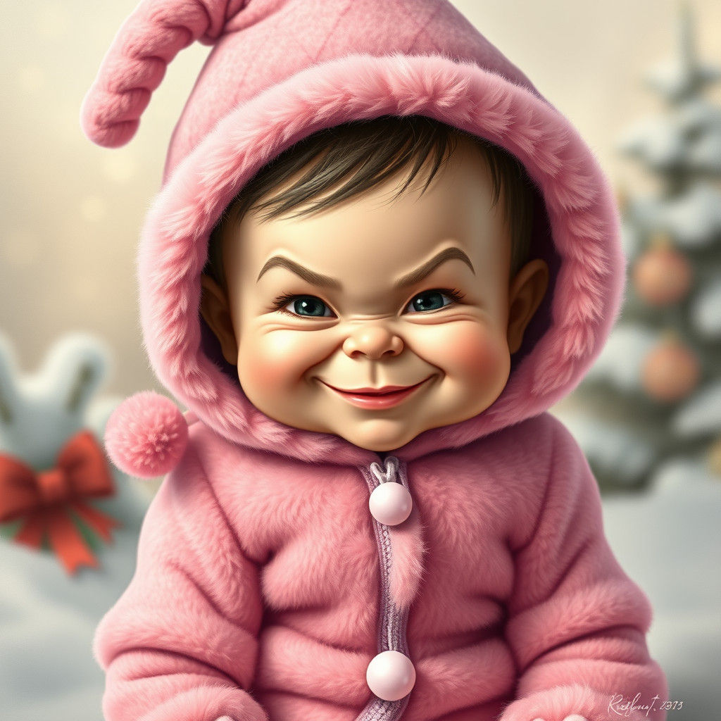 Cute Grinch Baby in Pink Fluffy Outfit