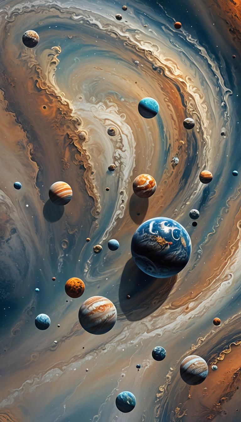 Planetary Cluster in Space: Digital Matte Painting